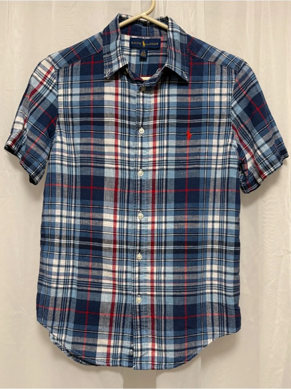 Boys Ralph Lauren Navy, White & Red Plaid Short-Sleeve Button-Down Shirt